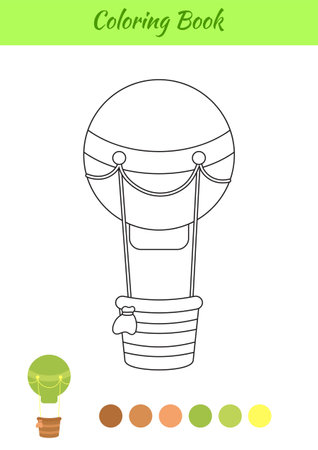 Coloring book hot air balloon for children. Educational activity page for preschool years kids and toddlers with transport. Printable worksheet. Cartoon colorful vector illustration.のイラスト素材