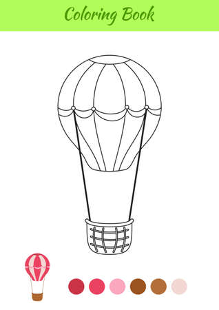Coloring book hot air balloon for children. Printable worksheet. Educational activity page for preschool years kids and toddlers with transport. Cartoon colorful vector illustration.のイラスト素材