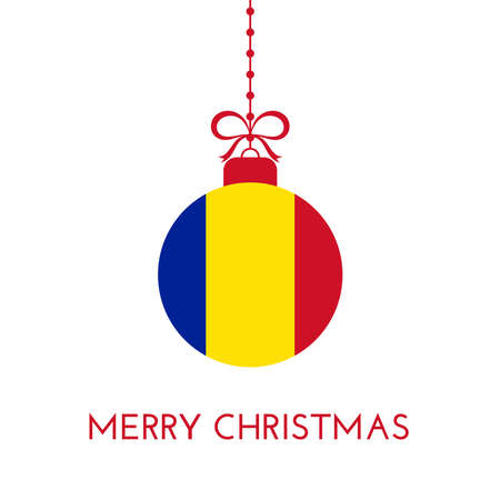 Merry Christmas and new year ball with Romania flag. Christmas Ornament. Vector stock illustrationのイラスト素材