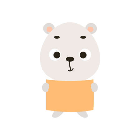 Cute little polar bear keep paper sheet on white background. Cartoon animal character for kids cards, baby shower, invitation, poster, t-shirt composition, house interior. Vector stock illustration.のイラスト素材