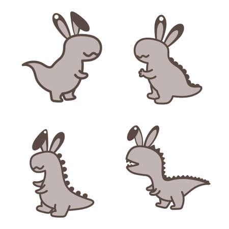 Adorable Easter dino basket name tags. Laser wood cutting template. layered paper decoration. Print, cut out, glue. Egg hunt for children template layout. Vector stock illustration.のイラスト素材
