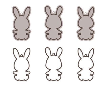 Adorable Easter bunny basket name tags. Laser wood cutting template. layered paper decoration. Print, cut out, glue. Egg hunt for children template layout. Vector stock illustration.のイラスト素材