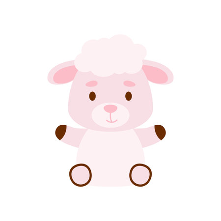 Cute little sheep. Cartoon animal character design for kids t-shirts, nursery decoration, baby shower, greeting cards, invitations, bookmark, house interior. Vector stock illustration.のイラスト素材