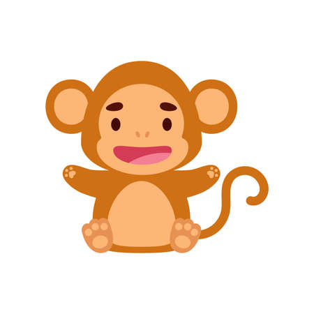 Cute little sitting monkey. Cartoon animal character design for kids t-shirts, nursery decoration, baby shower, greeting cards, invitations, bookmark, house interior. Vector stock illustrationのイラスト素材