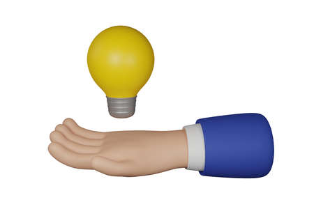 3D Cartoon businessman character holding a light bulb isolated on white background. 3d rendering.