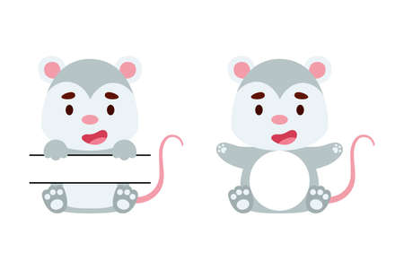 Cute little opossum split monogram. Funny cartoon character for kids t-shirts, nursery decoration,...