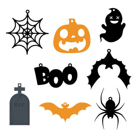 Halloween ornament set. Cute collection of Halloween garland decoration for party, nursery wall decor. Isolated vector stock illustration.のイラスト素材