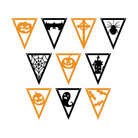 Halloween bunting banner. Set flags decoration for party, nursery wall decor. Isolated vector stock illustration.のイラスト素材