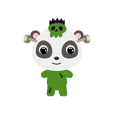 Cute little Halloween panda in a Frankenstein costume. Cartoon animal character for kids t-shirts, nursery decoration, baby shower, greeting card, invitation. Vector stock illustrationのイラスト素材