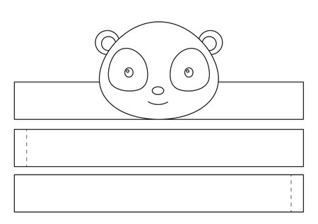 Printable panda paper crown. Diy cut party ribbon template for birthday, christmas, baby shower. Fun accessory for entertainment. Print, color, cut and glue. Vector stock illustration.のイラスト素材