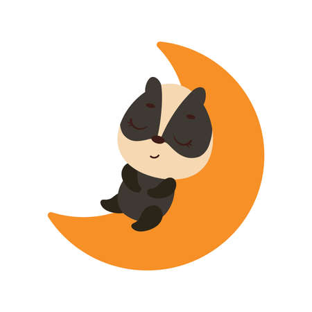 Cute little badger sleeping on moon. Cartoon animal character for kids t-shirt, nursery decoration, baby shower, greeting cards, invitations, house interior. Vector stock illustration.のイラスト素材