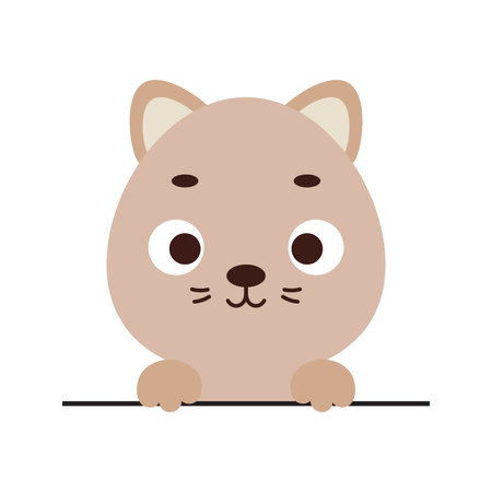 Cute little cat head on white background. Cartoon animal character for kids t-shirts, nursery decoration, baby shower, greeting card, invitation, house interior. Vector stock illustration.のイラスト素材