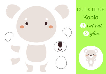 Cut and glue paper little koala. Kids craft activity page. Educational game for preschool children. DIY worksheet. Kids art game and activities jigsaw. Vector stock illustration.のイラスト素材
