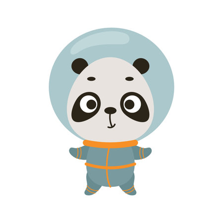 Cute little spaceman panda on white background. Cartoon animal character for kids t-shirts, nursery decoration, baby shower, greeting card, invitation, house interior. Vector stock illustration.のイラスト素材