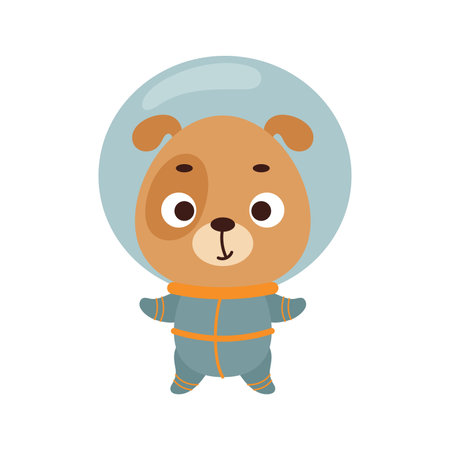 Cute little spaceman dog on white background. Cartoon animal character for kids t-shirts, nursery decoration, baby shower, greeting card, invitation, house interior. Vector stock illustration.のイラスト素材