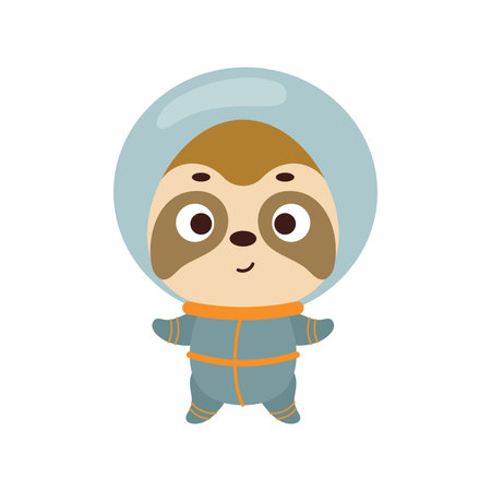 Cute little spaceman sloth on white background. Cartoon animal character for kids t-shirts, nursery decoration, baby shower, greeting card, invitation, house interior. Vector stock illustration.のイラスト素材