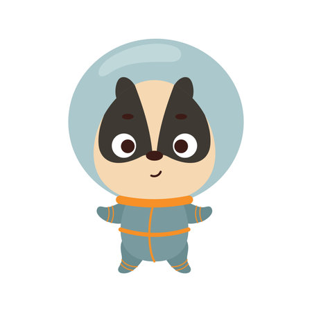 Cute little spaceman badger on white background. Cartoon animal character for kids t-shirts, nursery decoration, baby shower, greeting card, invitation, house interior. Vector stock illustration.のイラスト素材