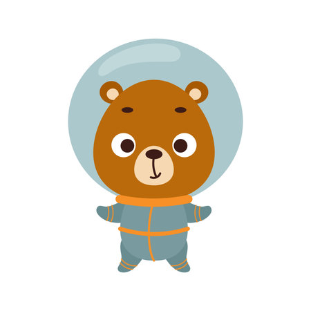 Cute little spaceman bear on white background. Cartoon animal character for kids t-shirts, nursery decoration, baby shower, greeting card, invitation, house interior. Vector stock illustration.のイラスト素材