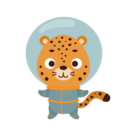 Cute little spaceman jaguar on white background. Cartoon animal character for kids t-shirts, nursery decoration, baby shower, greeting card, invitation, house interior. Vector stock illustration.のイラスト素材