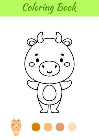 Coloring page happy bull. Coloring book for kids. Educational activity for preschool years kids and toddlers with cute animal. vector illustration.のイラスト素材