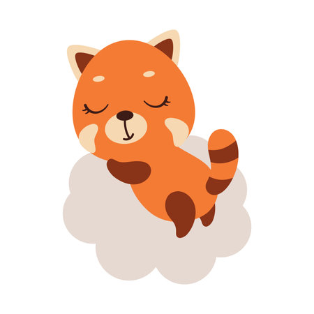 Cute little red panda sleeping on cloud. Cartoon animal character for kids t-shirt, nursery decoration, baby shower, greeting cards, invitations, house interior. Vector stock illustration.のイラスト素材