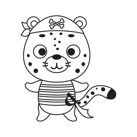 Coloring page cute little pirate cheetah. Coloring book for kids. Educational activity for preschool years kids and toddlers with cute animal. Vector stock illustration.のイラスト素材