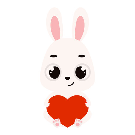 Cute little bunny holding heart. Cartoon animal character for kids cards, baby shower, invitation, poster, t-shirt composition, house interior. Vector stock illustration.のイラスト素材