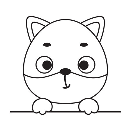 Coloring page cute little fox head. Coloring book for kids. Educational activity for preschool years kids and toddlers with cute animal. Vector stock illustration.のイラスト素材