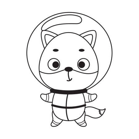 Coloring page cute little spaceman fox. Coloring book for kids. Educational activity for preschool years kids and toddlers with cute animal. Vector stock illustration.のイラスト素材
