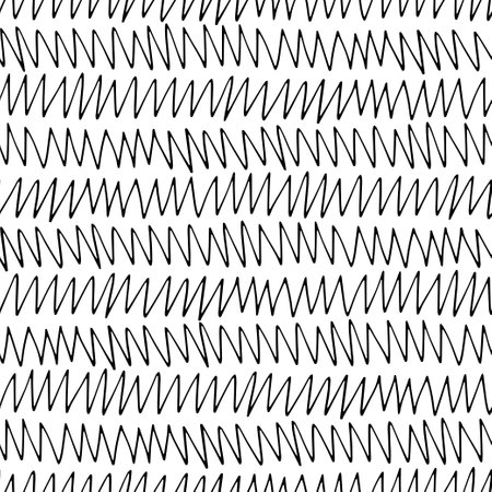 Hand drawn ink doodle simple zigzag pattern. monochrome colors. Expressive seamless abstract background in black and white. trendy brush marks. vector illustration.のイラスト素材