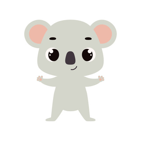 Cute little koala on white background. Cartoon animal character for kids cards, baby shower, invitation, poster, t-shirt composition, house interior. Vector stock illustration.のイラスト素材
