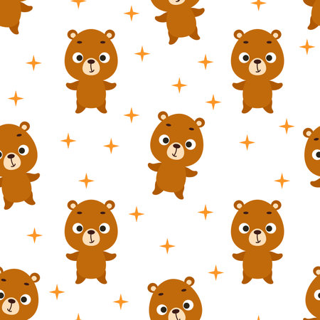 Cute little bear seamless childish pattern. Funny cartoon animal character for fabric, wrapping, textile, wallpaper, apparel. Vector illustrationのイラスト素材
