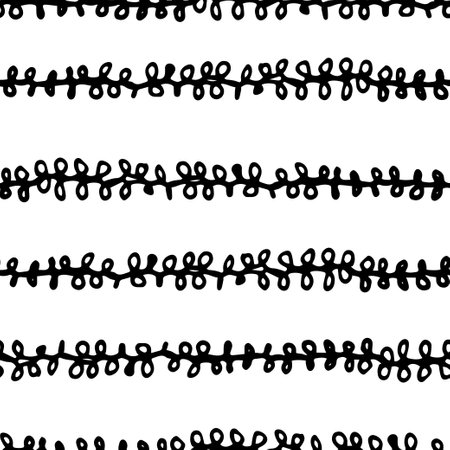 Hand drawn ink doodle simple pattern. Monochrome colors. Expressive seamless abstract background in black and white. Trendy brush marks. Vector illustrationのイラスト素材