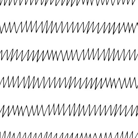 Hand drawn ink doodle simple zigzag pattern. Monochrome colors. Expressive seamless abstract background in black and white. Trendy brush marks. Vector illustrationのイラスト素材