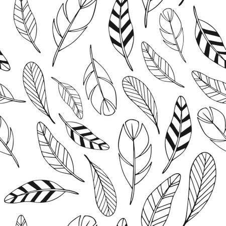Hand drawn ink doodle simple pattern. Monochrome colors. Expressive seamless abstract background in black and white. Trendy brush marks. Vector illustrationのイラスト素材