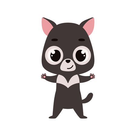 Cute little Tasmanian devil on white background. Cartoon animal character for kids cards, baby shower, invitation, poster, t-shirt composition, house interior. Vector stock illustration.のイラスト素材