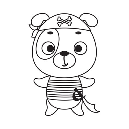Coloring page cute little pirate dog. Coloring book for kids. Educational activity for preschool years kids and toddlers with cute animal. Vector stock illustration.のイラスト素材