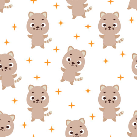 Cute little cat seamless childish pattern. Funny cartoon animal character for fabric, wrapping, textile, wallpaper, apparel. vector illustration.のイラスト素材