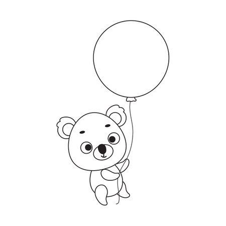 Coloring page cute little koala flies on balloon. Coloring book for kids. Educational activity for preschool years kids and toddlers with cute animal. Vector stock illustration.のイラスト素材