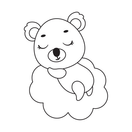 Coloring page cute little koala sleeping on cloud. Coloring book for kids. Educational activity for preschool years kids and toddlers with cute animal. Vector stock illustration.のイラスト素材