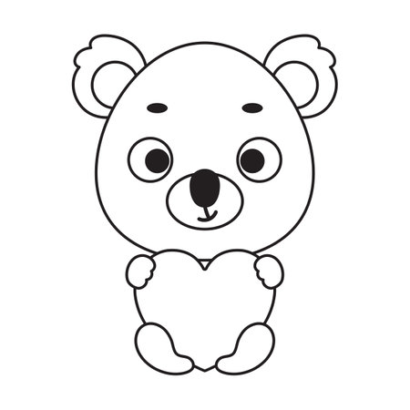 Coloring page cute little koala holds heart. Coloring book for kids. Educational activity for preschool years kids and toddlers with cute animal. Vector stock illustration.のイラスト素材