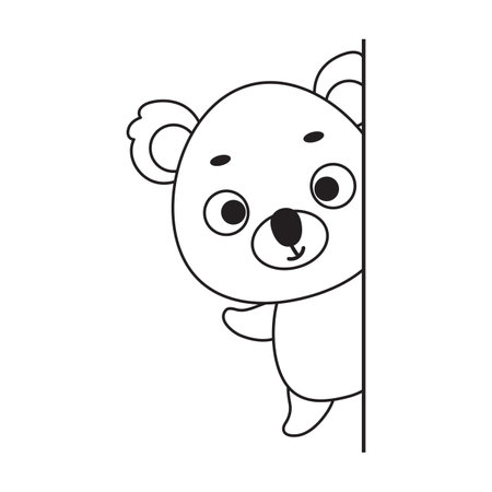 Coloring page cute little koala peeking around corner. Coloring book for kids. Educational activity for preschool years kids and toddlers with cute animal. Vector stock illustration.のイラスト素材