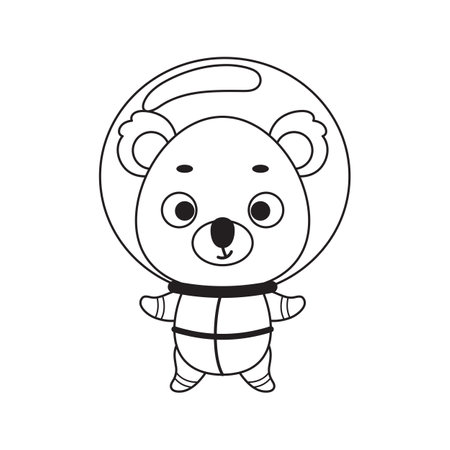 Coloring page cute little spaceman koala. Coloring book for kids. Educational activity for preschool years kids and toddlers with cute animal. Vector stock illustration.のイラスト素材