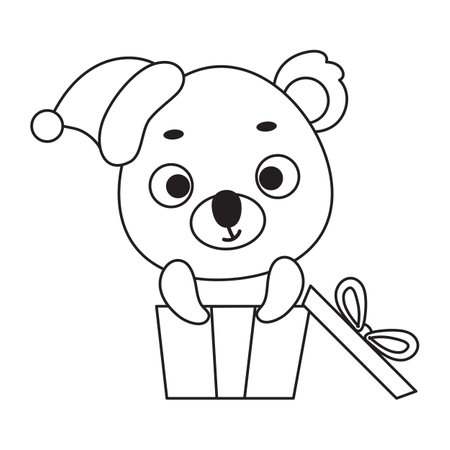 Coloring page cute little koala sitting in gift box. Coloring book for kids. Educational activity for preschool years kids and toddlers with cute animal. Vector stock illustration.のイラスト素材