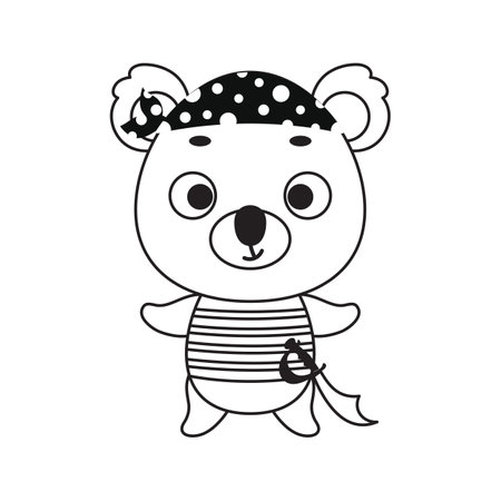 Coloring page cute little pirate koala. Coloring book for kids. Educational activity for preschool years kids and toddlers with cute animal. Vector stock illustration.のイラスト素材