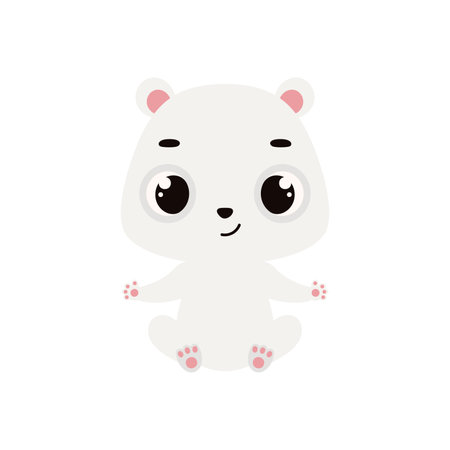 Cute little polar bear. Cartoon animal character for kids cards, baby shower, invitation, poster, t-shirt composition, house interior. Vector stock illustration.のイラスト素材