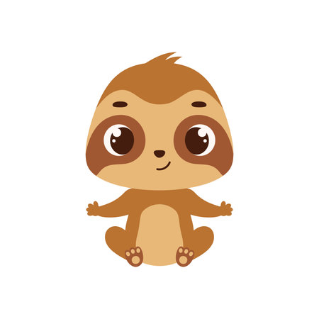 Cute little sitting sloth. Cartoon animal character for kids cards, baby shower, invitation, poster, t-shirt composition, house interior. Vector stock illustrationのイラスト素材