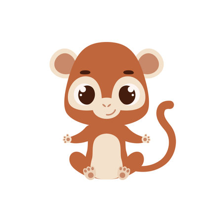 Cute little sitting monkey. Cartoon animal character for kids cards, baby shower, invitation, poster, t-shirt composition, house interior. Vector stock illustrationのイラスト素材