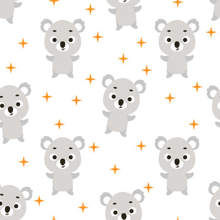 Cute little koala seamless childish pattern. Funny cartoon animal character for fabric, wrapping, textile, wallpaper, apparel. Vector illustrationのイラスト素材