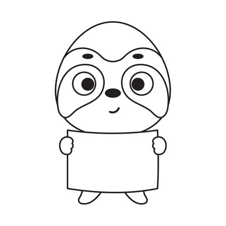 Coloring page cute little sloth holds paper sheet. Coloring book for kids. Educational activity for preschool years kids and toddlers with cute animal. Vector stock illustration.のイラスト素材